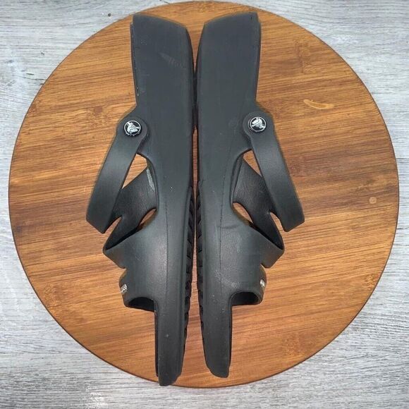 Crocs Patricia Low Wedge Women's Black Slide Sandals Size 11 Comfort Slip On - Picture 8 of 12